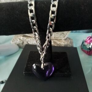 Silver Chain Necklace with Purple Heart Pendant